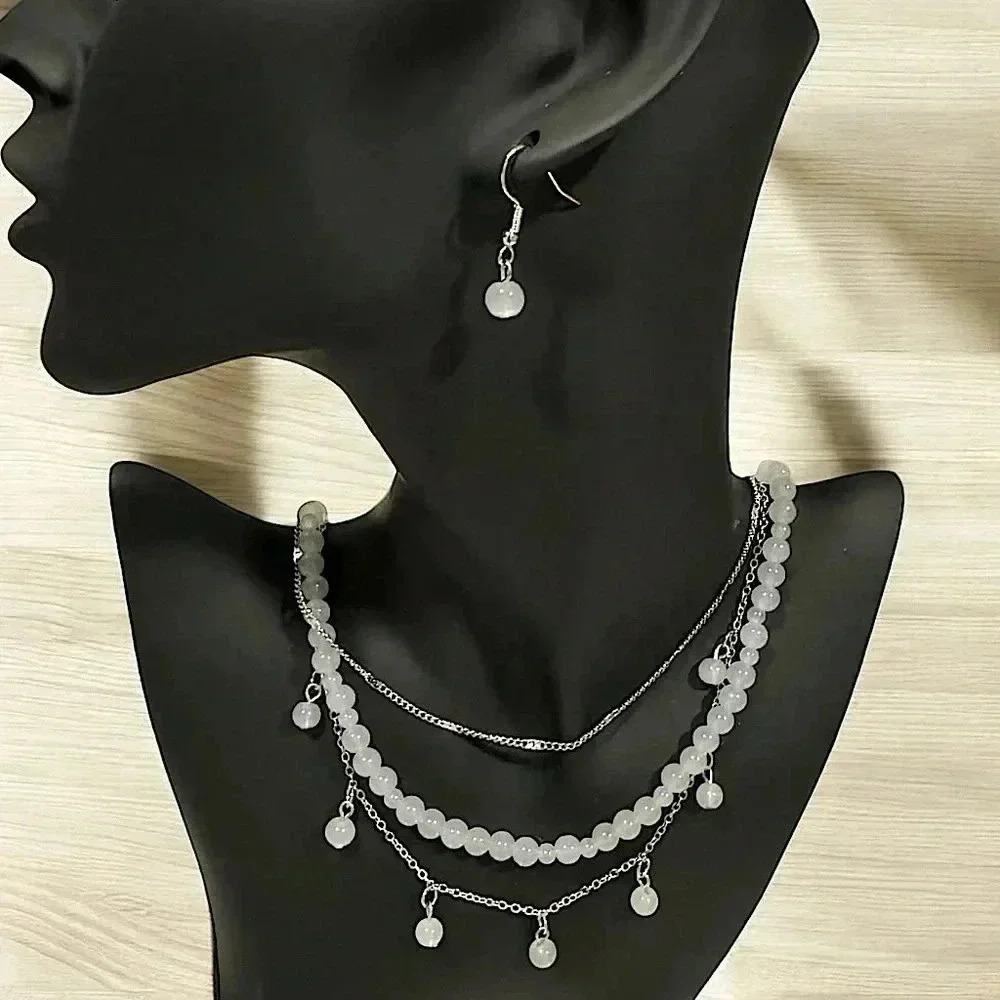 Silver & white bead jewelry set